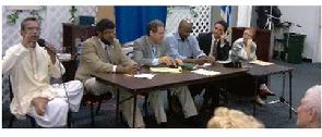 Photo Above from left: Pandit Maharaj Baldath, Shaikh Shafayat, Rabbi Barry Silver, Christian Pastor, Pastor Mark D. Boykin and Kathleen (Shokai) Bishop