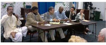 Photo Above from left: Pandit Maharaj Baldath, Shaikh Shafayat, Rabbi Barry Silver, Christian Pastor, Pastor Mark D. Boykin and Kathleen (Shokai) Bishop